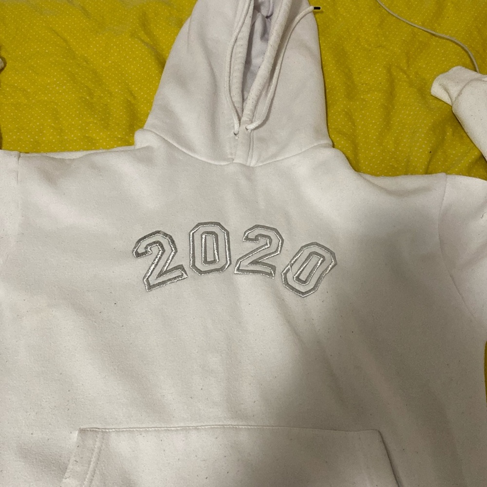 White and Silver Hoodie with 2020 in front